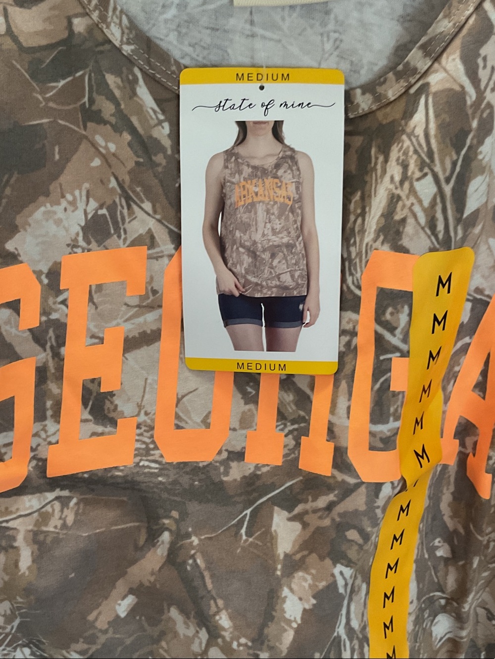 State of Mind Brown Camo Tank with Orange GEORGIA Print - Picture 4 of 6